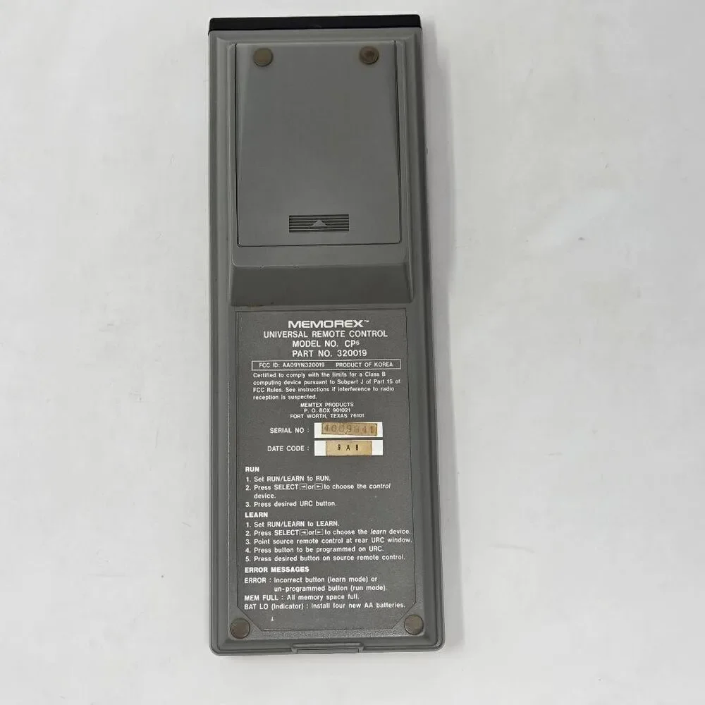 VINTAGE MEMOREX CP6 UNIVERSAL REMOTE CONTROL GRAY RETRO